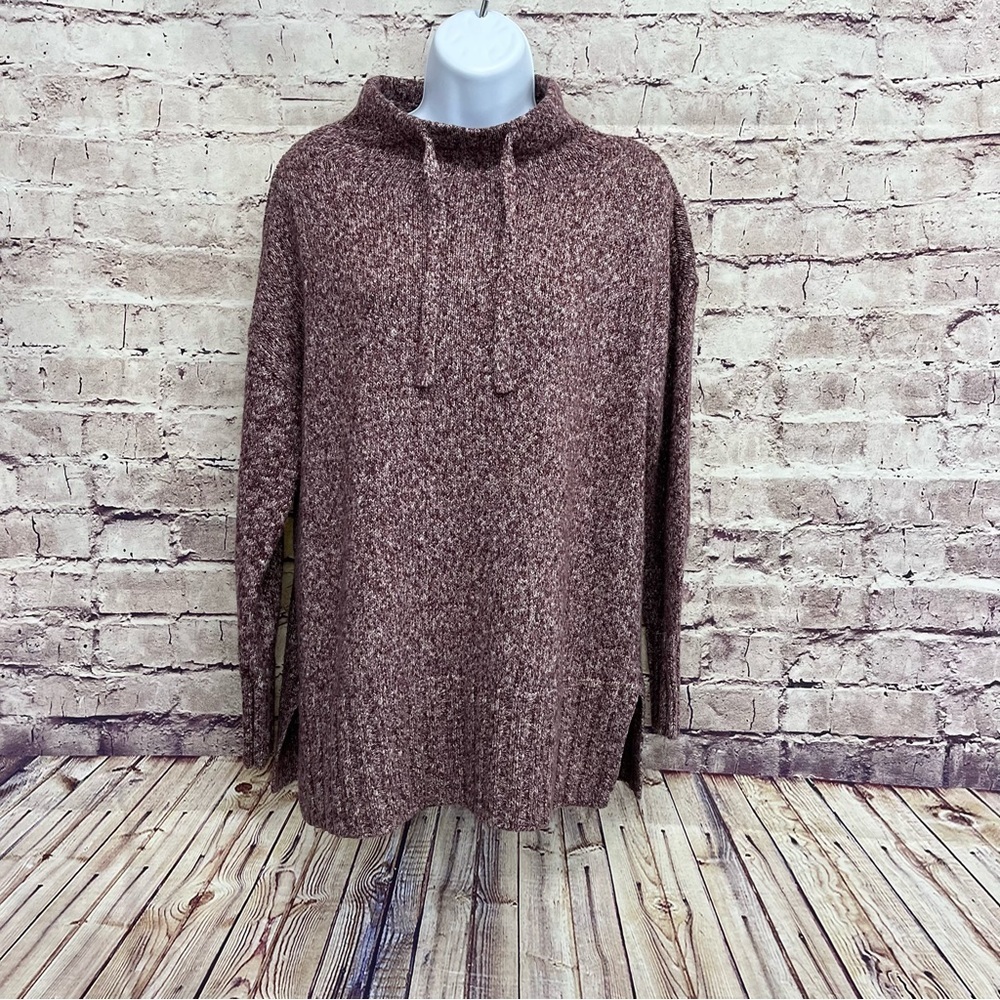 Lou & Grey Purple Heather Mock Neck Tie Knit Sweater